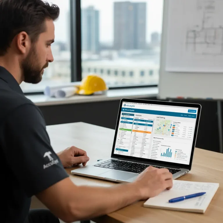 Roofing professional logging into AccuLynx software