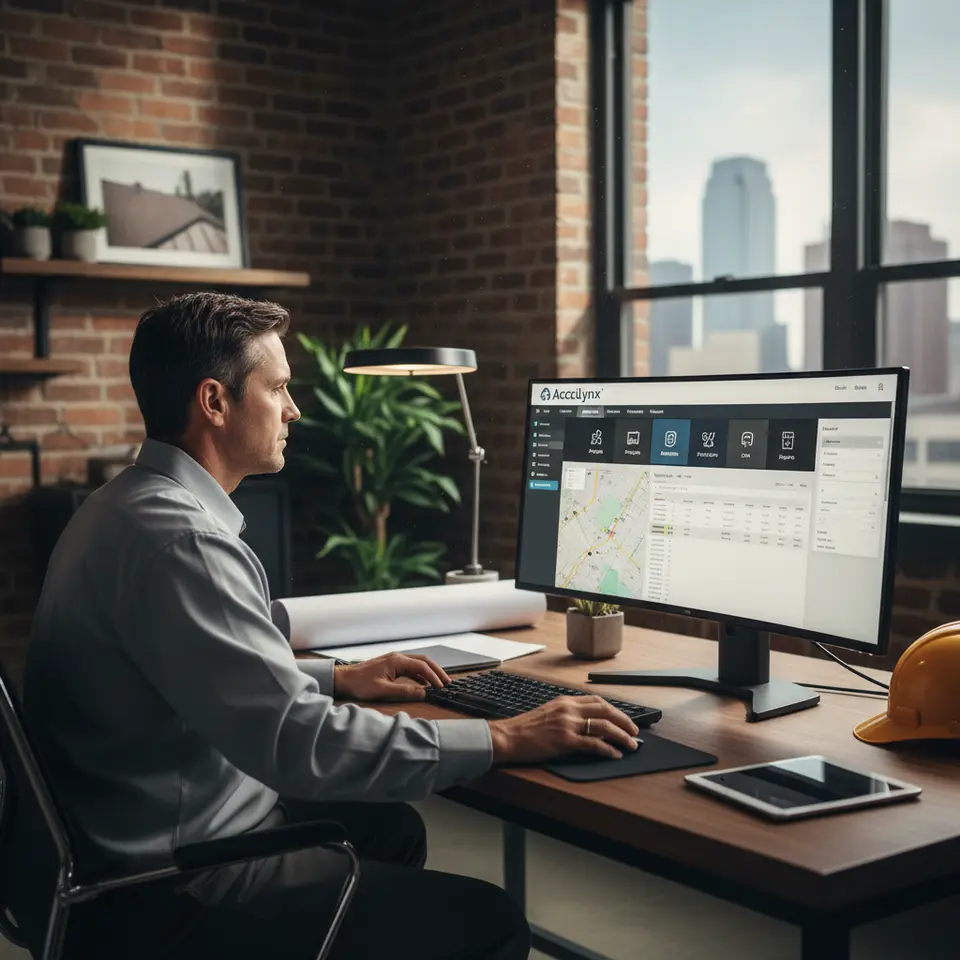 Roofing professional using AccuLynx dashboard