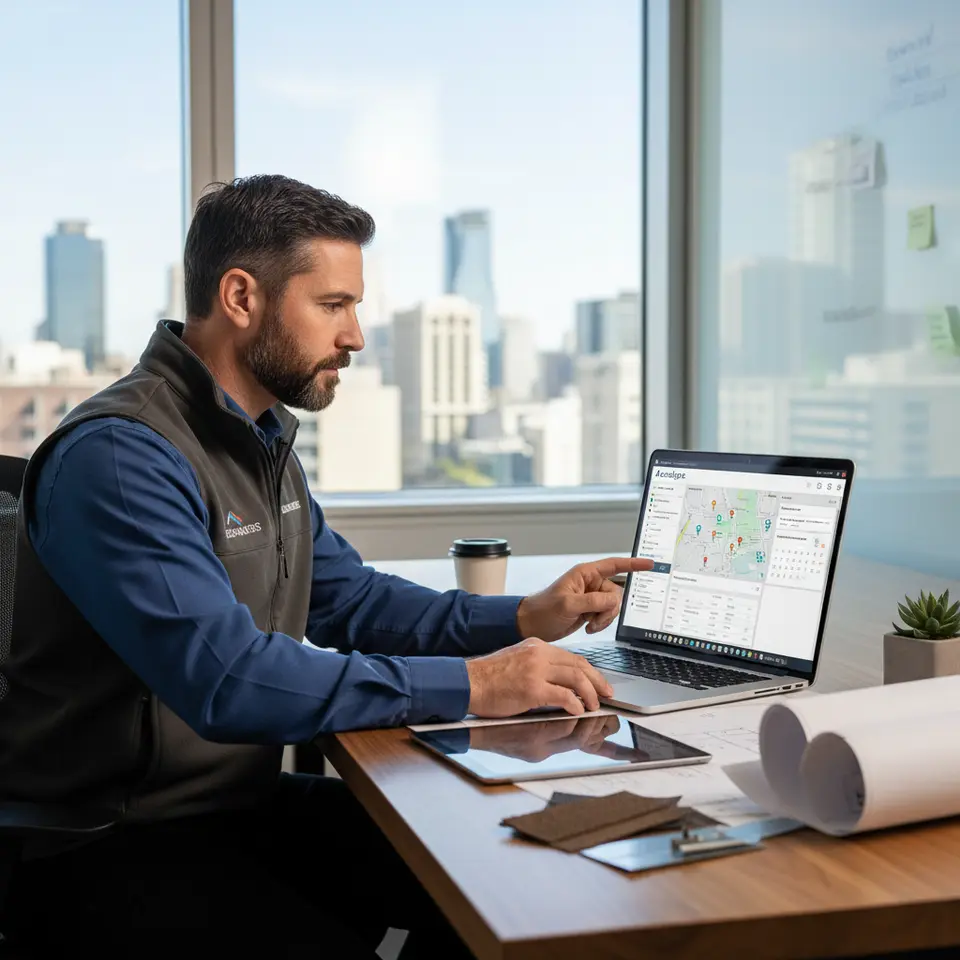 Roofing contractor logging into AccuLynx software