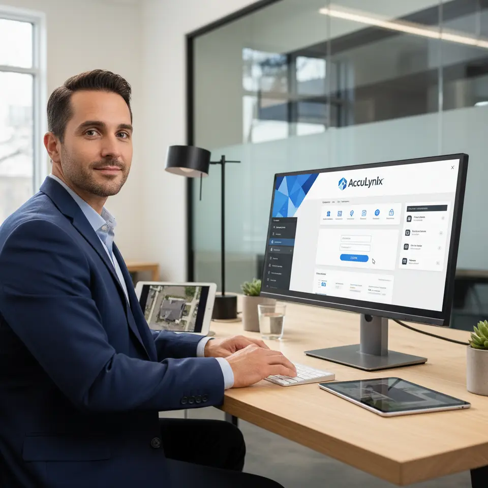 Roofing professional logging into AccuLynx CRM