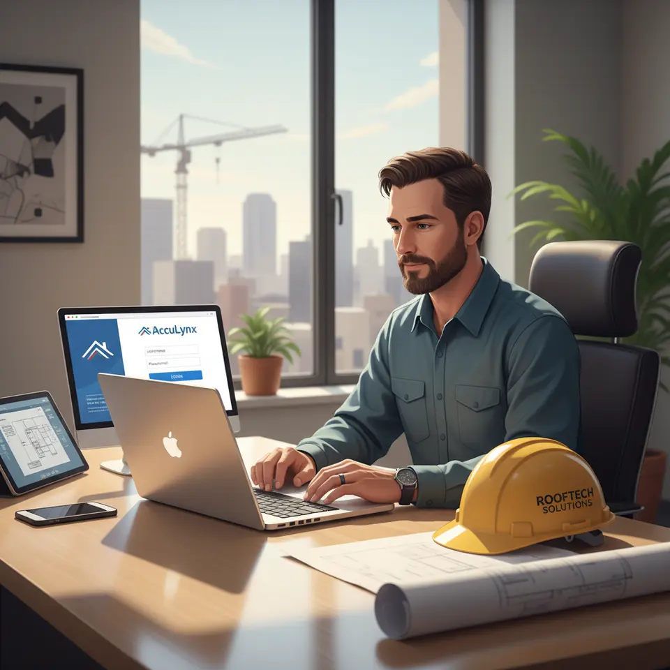 Roofing professional accessing AccuLynx login